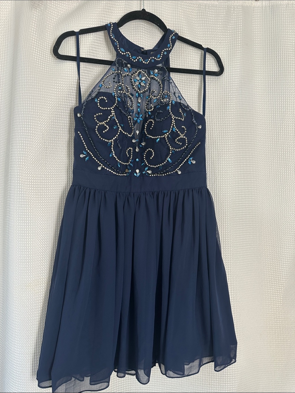 Girls Navy Blue Beaded Chiffon Party Dress
